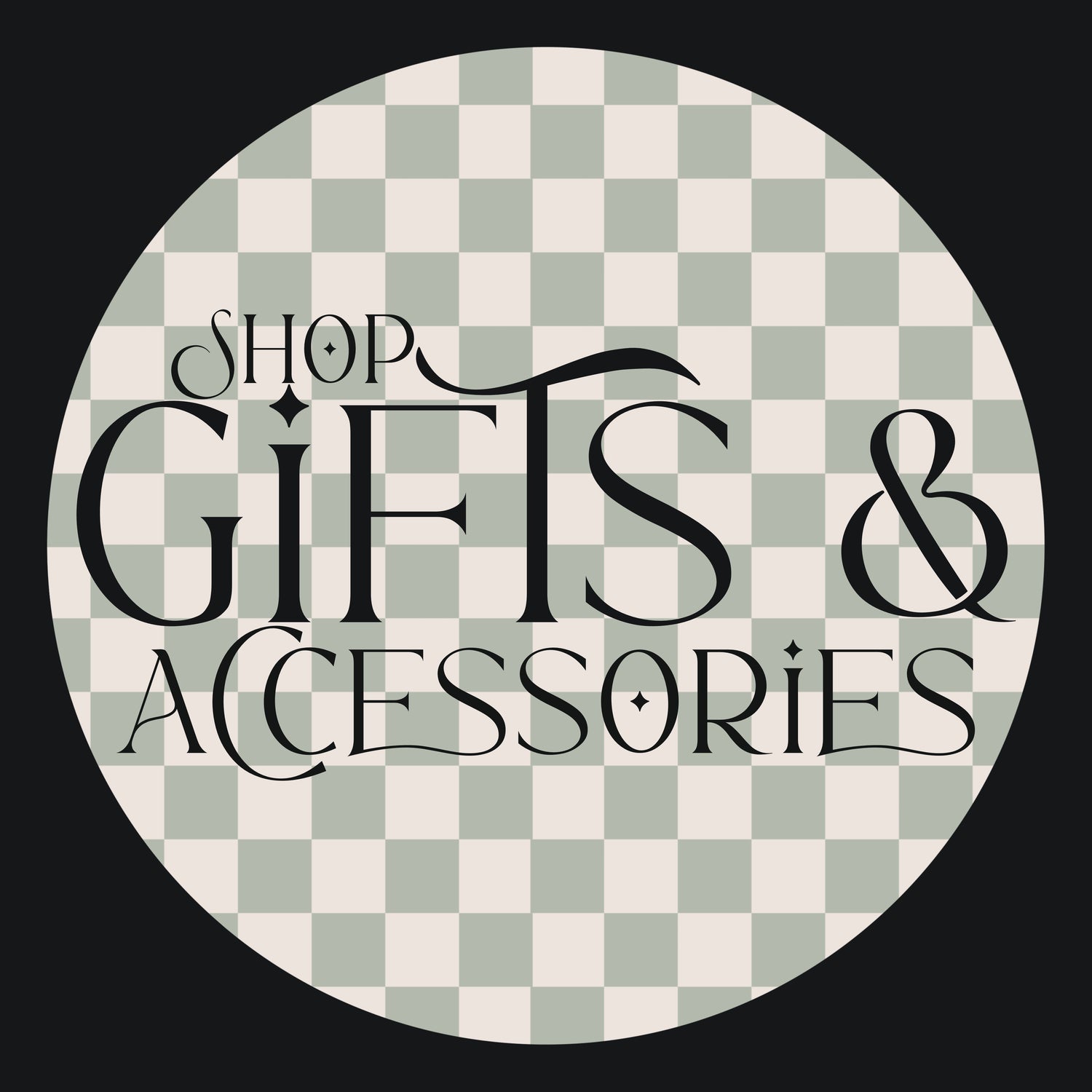 Word: gifts & accessories on black background 